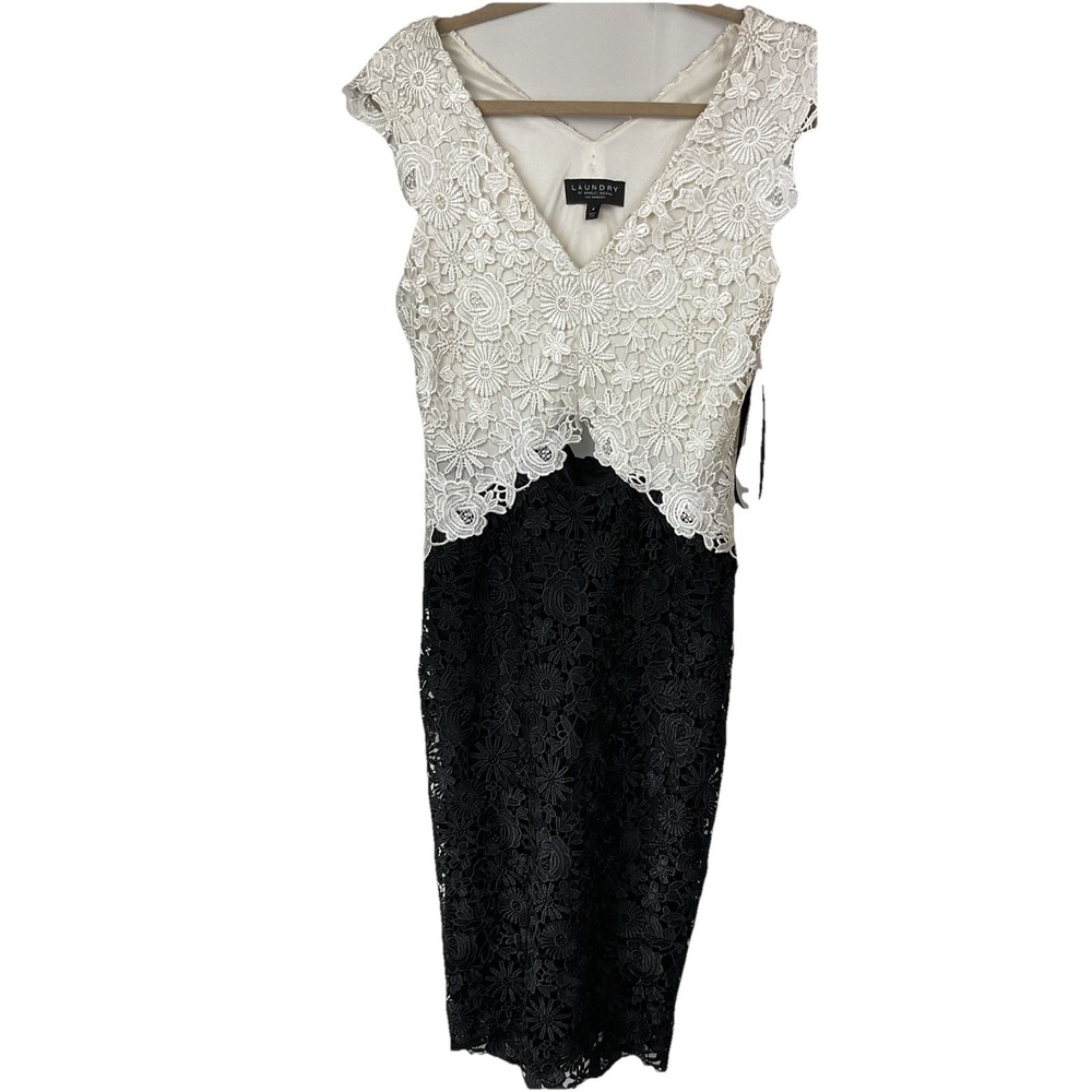 BNWT LAUNDRY BLACK AND WHITE LACE PENCIL COCKTAIL DRESS SIZE US2(AU8)